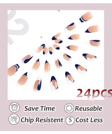Sethexy 24pc Abstract Almond Shape False Nails | French Press-On Swirl Acrylic Fingernails for Women & Girls - Blue - Buy Online on GoSupps.com