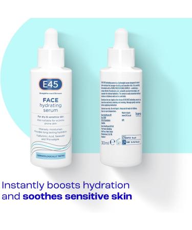 E45 Hyaluronic Acid Face Serum - 48-Hour Hydration for Dry & Sensitive Skin - Vegan & Dermatologist Tested - 30ml - Buy Online on GoSupps.com