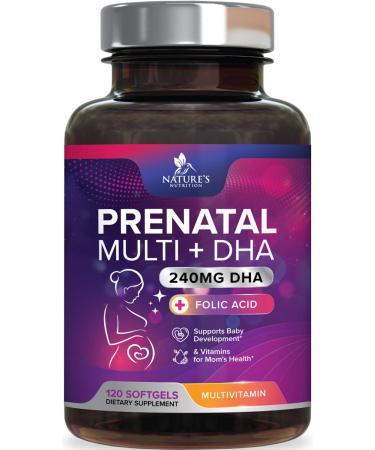 Prenatal Vitamins with DHA and Folic Acid - Before, During and Post Pregnancy - Best Daily Prenatal Multivitamin with Vitamin A, C, D3, B12, Folate, Omega-3, DHA, & Iron, Non-GMO - 120 Softgels 120 Count (Pack of 1)