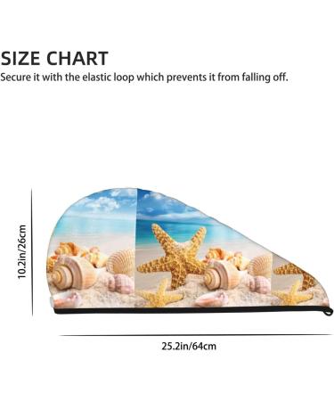 Quick-Dry Hair Towel Wrap with Button | Soft Towel Turban for Easy Hair Drying - Beach Starfish Shell Design - Buy Online on GoSupps.com