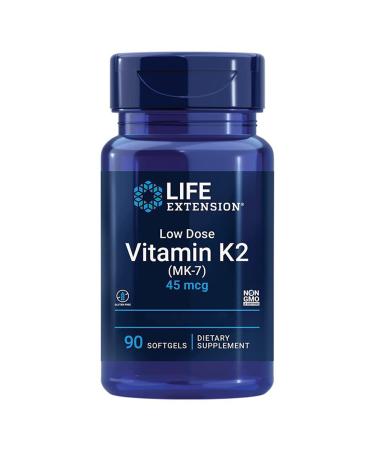 Life Extension Low Dose Vitamin K2 with Trans-MK-7 45mcg 90 Softgels Gluten Free Soy Free Non-GMO