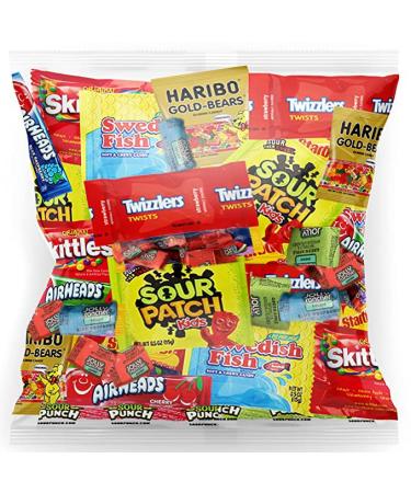 Halloween Bulk Assorted Fruit Candy - Starburst, Skittles, Swedish Fish, Air Heads, Jolly Rancher, Sour Punch, Sour Patch Kids, Haribo Gold-Bears Gummi Bears & Twizzlers (32 Oz Variety Fun Pack) by Variety Fun 2 Pound (Pac