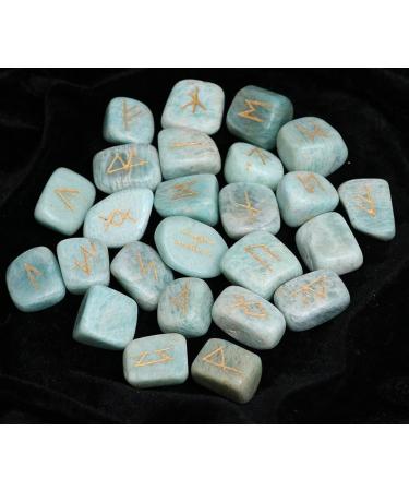 Crocon Amazonite Rune Stones Set - Elder Futhark Alphabet Engraved Symbols for Chakra Balancing | Decorative Stones 10-15mm - Buy Online on GoSupps.com