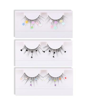 Skynest False Eyelashes  Dramatic Glitter Sequin Lashes with Colorful Heart/Black Heart/Colorful Flower Makeup DIY Lashes Decorative for New Year Christmas Halloweens Cosplay Party(3 Pairs) - Buy Online on GoSupps.com