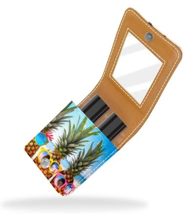 Travel Lipstick Organizer Case - Portable Makeup Bag with Mirror | Fun Pineapple Design for Beach Lovers - Buy Online on GoSupps.com