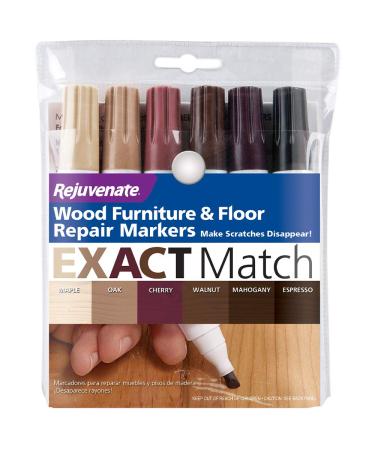 Rejuvenate New Improved Colors Wood Furniture & Floor Repair Markers Make Scratches Disappear in Any Color Wood Combination of 6 Colors Maple Oak Cherry Walnut Mahogany and Espresso Wood Markers