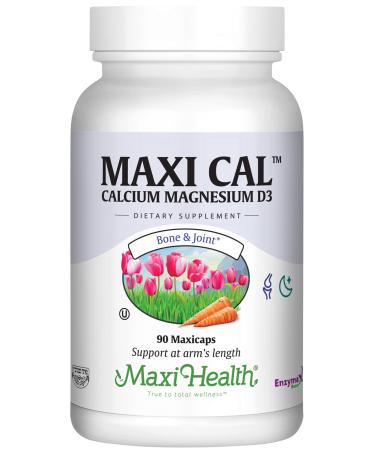 Maxi Health Calcium 1000 mg Supplement with Vitamin D3 (1000 IU) and Magnesium (500 mg) - Bone Teeth and Joint Support for Men and Women - 90 Capsules - Maxi Cal by Maxi Health