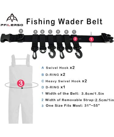 Pfilerso Adjustable Fishing Wader Belt Set - Lip Gripper, Lanyard, Multi-Functional Waist Belt for Fly Fishing, Surfing, Kayaking - Fits 31-58 Waist - Black (3 Pack) - Buy Online on GoSupps.com