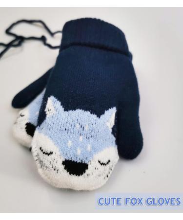 iEasey Cute Baby Winter Mittens On String | 0-3 Years | Fox Design | Thermal Fleece Gloves for Kids | Dark Blue | Xmas Gift - Buy Online on GoSupps.com