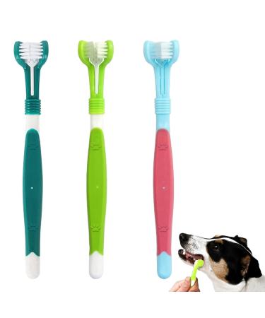 Byyt 3 pieces of dog toothbrush long handle dog toothbrush 360 degrees soft cats toothbrush triple-head toothbrush for cats dogs pet toothbrush for oral care