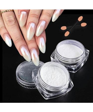 2 Boxes White Pearl Chrome Nail Powder, Mirror Effect Aurora Magic Pearlescent White Nail Powder Pigment, High Gloss Glitter Nail Art, Holographic Ice Aurora Dust Nail Powder for Manicure Decorations - Buy Online on GoSupps.com