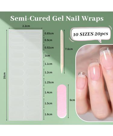 20 Semi Cured Gel Nail Strips Gel Nail Stickers Soft Gel Nail Strips Semi Cured Gel Nails Clear Colour Salon-Quality Gel Nail Polish Strips for Women and Men (Crystal Clear) - Buy Online on GoSupps.com