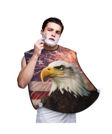 American Flag Firework Eagle Shaving Bib Gifts for Dad Waterproof US Flag Beard Apron One Size Fits All