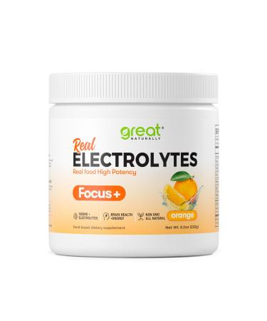 Focus+ Orange Nootropic Electrolyte: Hydration & Brain Support for Cognitive Enhancement Memory Concentration - Citicoline Organic Caffeine Methyl B12 - Made in USA
