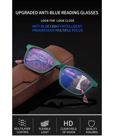 Shop Progressive Multifocal Blue Light Blocking Reading Glasses - Unisex Green 2.0X for Comfort & Style - Buy Online on GoSupps.com