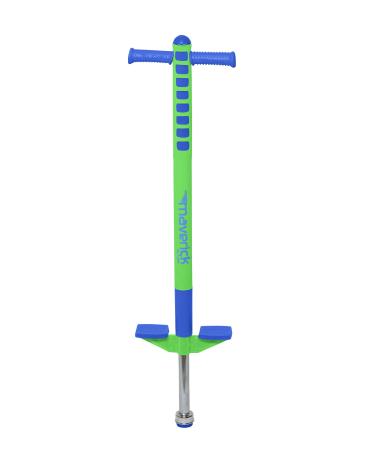 NYHI Limited Edition Foam Maverick Pogo Stick for Boys & Girls | Indoor/Outdoor Toy for Kids Ages 5-9 | Features New 'Rubber' Grip Handles | Non-Slip Foot Pegs for Safety - (Blue/Lime, 1 Pack)