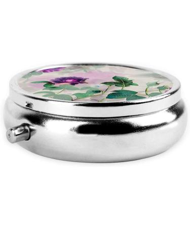 Purple Roses Portable Metal Pill Box - Round Mini 3-Compartment Travel Case for Small Pills | Hinged Design | Perfect for On-the-Go - Buy Online on GoSupps.com