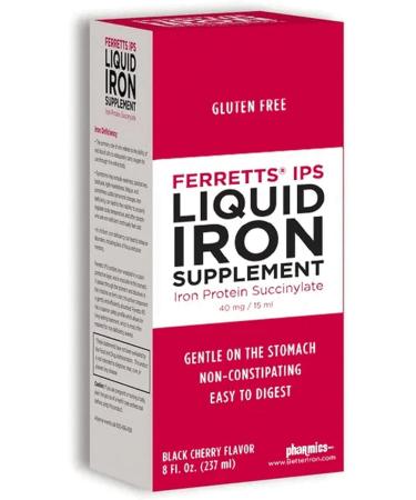 Ferretts IPS Liquid Iron Supplement (40mg Elemental Iron per 15ml) 8 Fl Oz. of Black Cherry Flavored for Kids & Adults - Gentle & Non-Constipating Yummy Liquid Iron Supplement - Buy Online on GoSupps.com