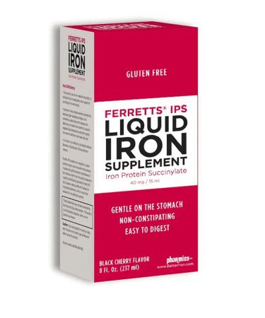 Ferretts IPS Liquid Iron Supplement (40mg Elemental Iron per 15ml) 8 Fl Oz. of Black Cherry Flavored for Kids & Adults - Gentle & Non-Constipating Yummy Liquid Iron Supplement