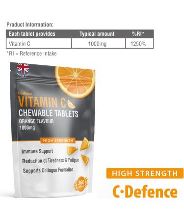 Vitamin C 1000mg Chewable Tablets - 360 Count - Immune Health Support - Reduce Cold Symptoms and Fatigue - Pack of 1 - Buy Online on GoSupps.com