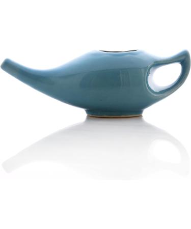 Ceramic Neti Pot Set - Premium Handcrafted Blue Sinus Rinse Kit with 5 Sachet Neti Salt - 225ml Capacity - Buy Online on GoSupps.com