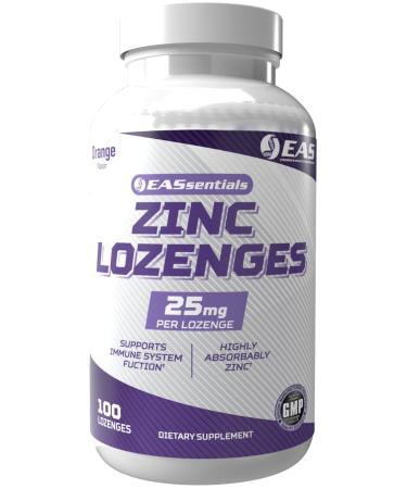 EAS Zinc Lozenges | Highly Absorbable with No Fillers or Additives | Supports Immune Function | Gluten Free, Non GMO | 100 Lozenges (Orange Flavor)