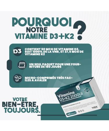 Vitamine D3 2000 UI + Vitamine K2 160 comprim s Haute Dose pour les Articulations les Os les Dents les Muscles le Syst me Immunitaire et l'Absorption du Calcium et du Phosphore - Buy Online on GoSupps.com