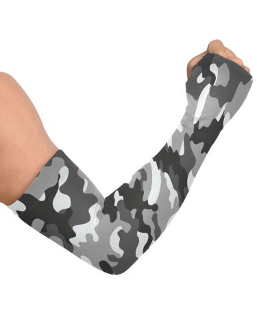 Dussdil Gray Black Camouflage Gardening Arm Sleeves Jungle White Camou Farm Defense UV Sun Protection Cooling Arm Sleeves for Garden Farm Women Men with Thumb Hole