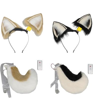 amangul Plush Animal Ears Hair Hoop Remote Control Electric Tail Rechargeable Headband Cosplay Costume Headdress Cosplay Costume(Ear Black Rice) - Buy Online on GoSupps.com