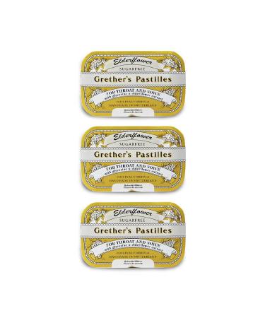 Grether's Sugarfree Elderflower Pastilles Natural Remedy for Dry Mouth Relief - Soothing Throat & Healthy Voice - Long-Lasting Floral Flavor, Breath Refresh - Gluten-Free - 3-Pack - 3.75 oz 3.75 Ounce (Pack of 3) Elderflower