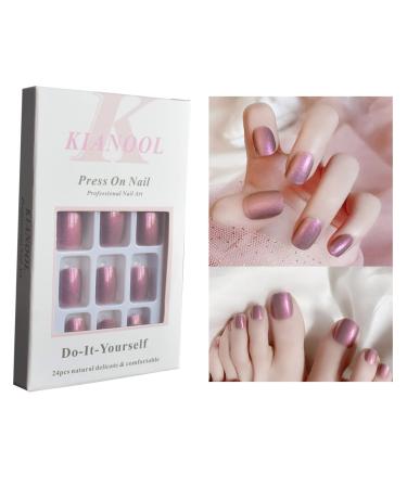 48 pieces of artificial nails to stick on aurora purple fingernails toenails to stick on set glossy acrylic footnails artificial nails short full cover nail tips for women and girls purple-finger-toe