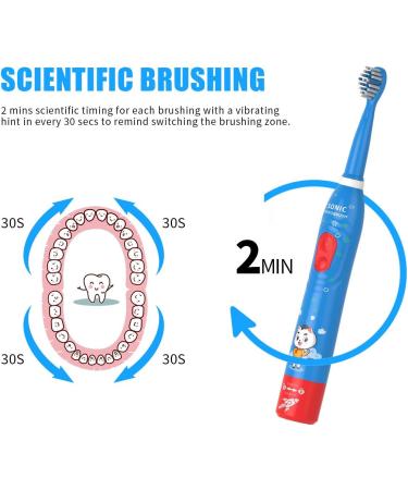 Kids Sonic Electric Toothbrush Rechargeable Smart Toothbrush for Children Toothbrush for Toddlers Age 3-12 with 30s Reminder 2 Mins Timer 6 Modes 6 Brush Heads Wall-Mounted Holder 8630 Blue+ 6 Heads+holder(package Might Vary) - Buy Online on GoSupps.com