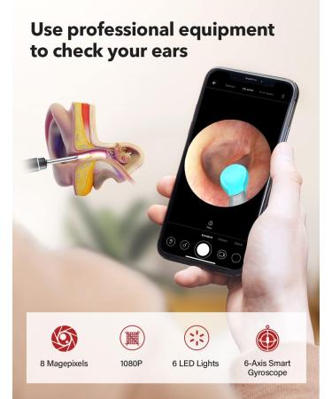BEBIRD M9 Ear Wax Removal Tool with Camera & 6 LED Lights | 1080P Ear Scope Cleaner for Adults & Kids | Includes 6 Soft Reusable Ear Scoops | Black - Buy Online on GoSupps.com