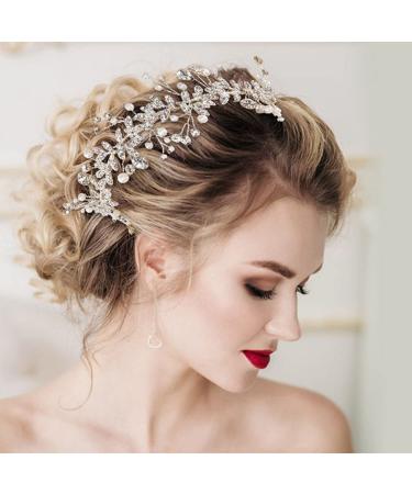 Ayliss Women's Crystal Rhinestone Pearl Wedding Headband & Necklace Set - Handmade Bridal Hair Accessories in Silver - Buy Online on GoSupps.com