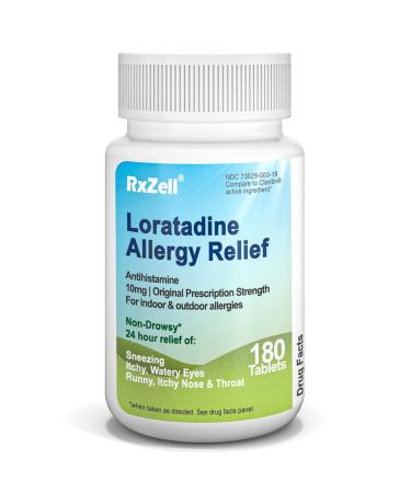 RXZELL Allergy Relief Loratadine 10mg 180 Tablets 24 Hour Non-Drowsy Antihistamine Allergy Medicine 180 Count (Pack of 1)