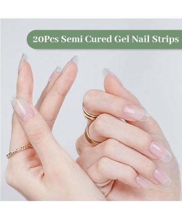 20 Semi Cured Gel Nail Strips Gel Nail Stickers Soft Gel Nail Strips Semi Cured Gel Nails Clear Colour Salon-Quality Gel Nail Polish Strips for Women and Men (Crystal Clear) - Buy Online on GoSupps.com