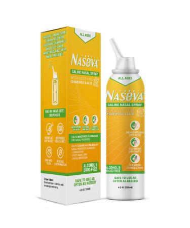 Nasova Saline Spray with Chamomile & Aloe Moisturizing Cooling Spray for Nasal Dryness Relief Clear Nasal Passages from Allergens Dust and Irritants (4.2 Ounce) 125ml 4.2 Fl Oz (Pack of 1) Aloe & Chamomile