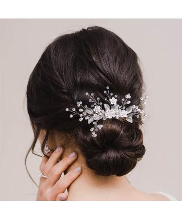 Aukmla Silver Pearl Flower Bride Wedding Hair Comb - Bridal Leaf Headpiece for Women & Girls - Buy Online on GoSupps.com