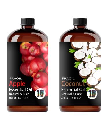 Apple Essential Oil 16 Fl Oz and Coconut Essential Oil 16 Fl Oz for Diffuser Humidifier Yoga Cleaning DIY Candle Soap Making Perfume Gift for Essential Oils