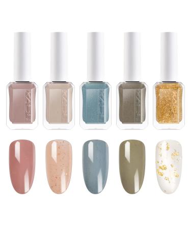 KADS Nail Polish Set - 5 Trendy Glitter Colors 24K Golden Color elegant