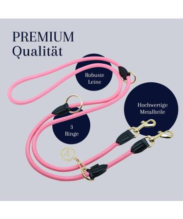 Hundeleine 3M Velvetier Adjustable for Large & Medium Dogs | Durable Paracord Dog Leash with 2 Carabiners | Neon Pink Nylon Double Lanyard (3 m x 1.1 cm) - Buy Online on GoSupps.com