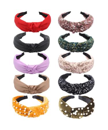 Wide Alice Bands Bow Knot Fabric Headbands Knotted Hair Bands Elastic Fabric Hair Scarf 1920s Accessories for Women (Pearls12)