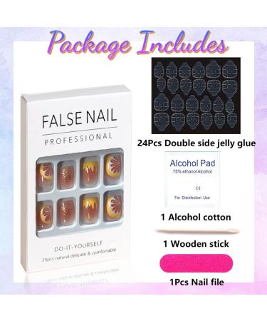Lemon Summer Fruit Design Short Square Fake Nails - 24Pcs - Buy Online on GoSupps.com