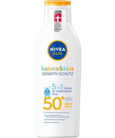 NIVEA Sun Babies & Kids Sensitive Protection Sun Milk LSF 50+ (200 ml) Extra waterproof sunscreen with LSF 50+ sun lotion for children without perfume - Buy Online on GoSupps.com