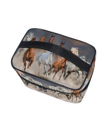 Running Horse White Makeup Bag Organizer | Large Cosmetic Case for Women & Girls | Stylish Toiletry Bag - Buy Online on GoSupps.com