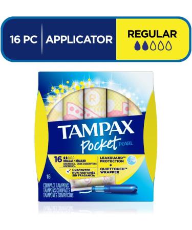 Tampax Pocket Pearl Tampons Regular Absorbency - Unscented 16 Count with LeakGuard Braid - International Shipping Available - Buy Online on GoSupps.com
