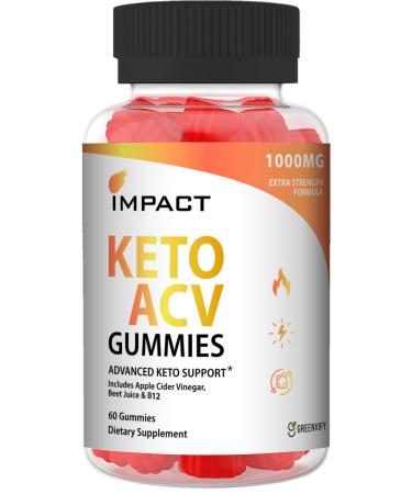 Impact Keto ACV Gummies - Shark Keto Approved Flat Tummy & Belly Fat Solution with Oprah Keto 1 Extra Strength Formula for Optimal Weight Loss & Detox Support (60 Gummies)