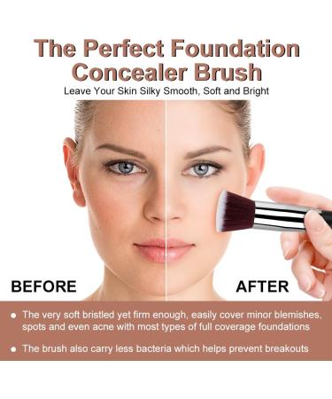 AOOWU Foundation Brush Premium Makeup Brush for Liquid Makeup Flat Top Foundation Brush Concealer Brush Multifunctional Face Brush for Liquid Cream Blending Buffing Powder Cosmetics 1 pcs - Silver black - Buy Online on GoSupps.com