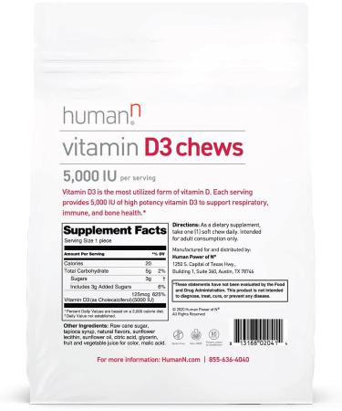 humanN Vitamin D3 Chews 5000iu - Mood, Immune & Bone Support | Mixed Berry Flavor, 30-Count - Buy Online on GoSupps.com