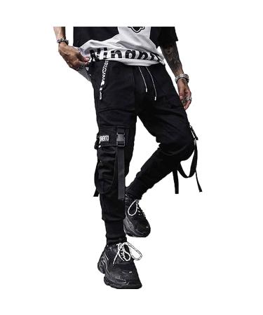 XYXIONGMAO Men's Jogger Pants Techwear Hip Hop Harem Pants Streetwear Tactical Track Pants Black Medium